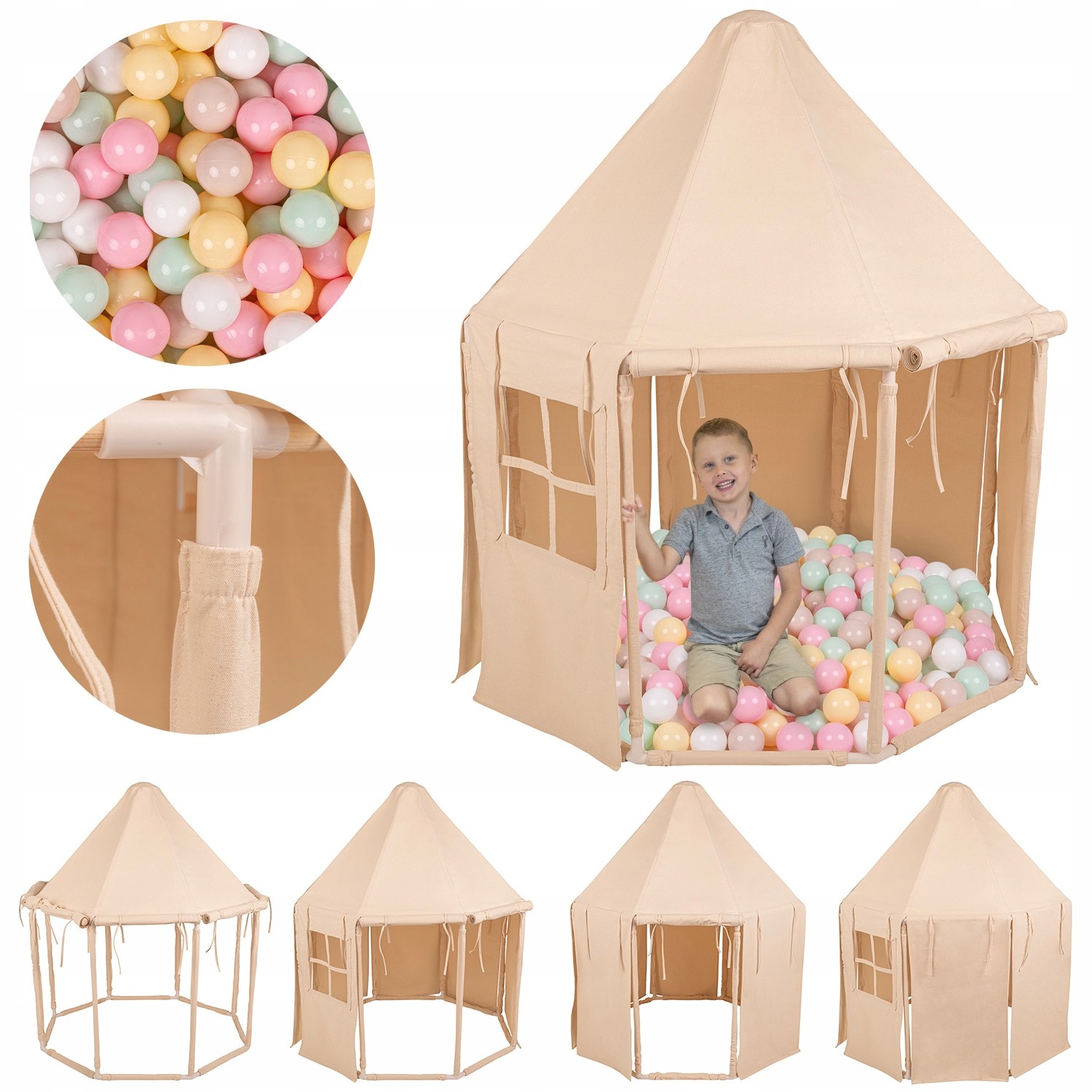 Detský stan Pavilón Domček 125x125x140 KiddyMoon NK-002 200 loptičiek